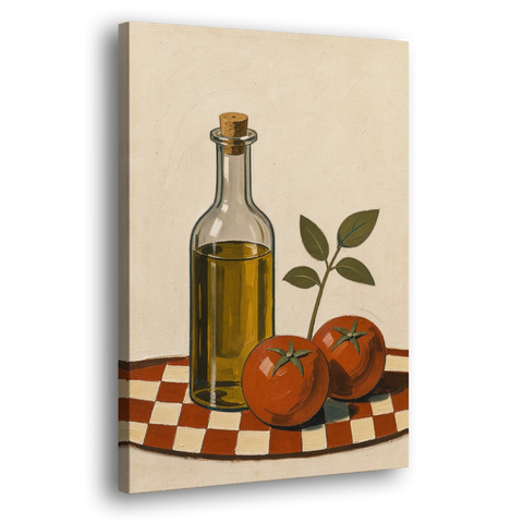 Italian Kitchen Decor with Olive Oil and Tomatoes - Canvas Wall Art - Side