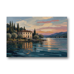 Italian Lakeside Villa at Dusk - Canvas Wall Art - Front