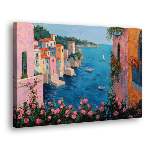 Italian Painting of a Village in Roses - Canvas Wall Art - Side