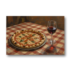 Italian Restaurant Decor with Pizza and Red Wine - Canvas Wall Art - Front