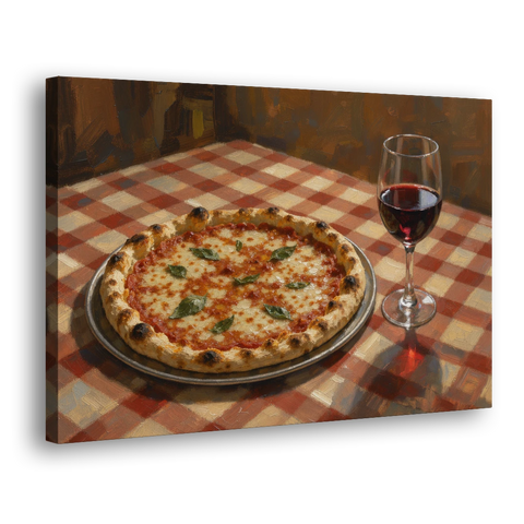 Italian Restaurant Decor with Pizza and Red Wine - Canvas Wall Art - Side