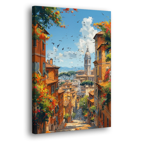 Italian Street Painting of Old Rome - Canvas Wall Art - Side