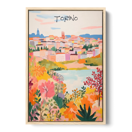 Italy Art of Turin in Bloom - Oak Framed Canvas Wall Art - Front