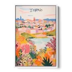 Italy Art of Turin in Bloom - White Framed Canvas Wall Art - Front