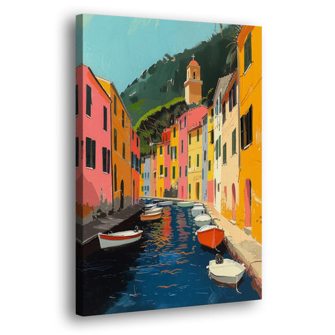 Italy Painting of a Canal with Boats - Canvas Wall Art - Side