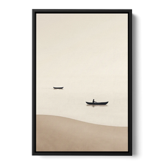 Ivory Wall Art with Two Boats Adrift - Black Framed Canvas Wall Art - Front