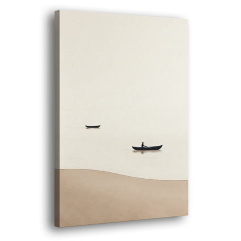Ivory Wall Art with Two Boats Adrift - Canvas Wall Art - Side