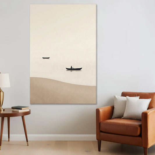 Ivory Wall Art with Two Boats Adrift - Canvas Wall Art - Sofa - 40x60