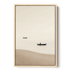 Ivory Wall Art with Two Boats Adrift - Oak Framed Canvas Wall Art - Front