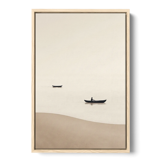 Ivory Wall Art with Two Boats Adrift - Oak Framed Canvas Wall Art - Front