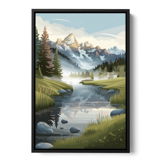 Jackson Hole Alpine Serenity - Black Framed Canvas Wall Art - Front