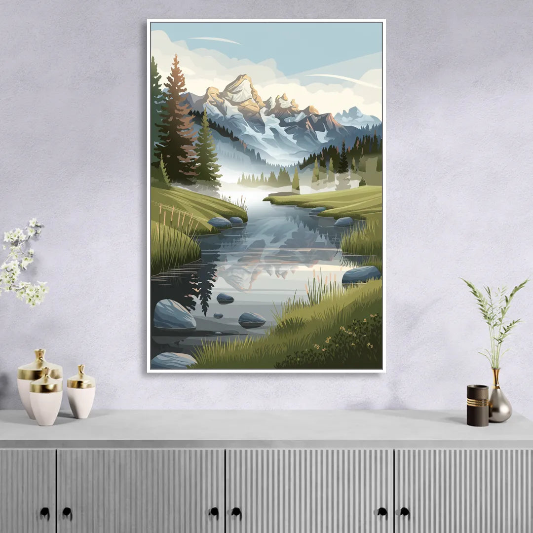 Jackson Hole Alpine Serenity Sitting Room - White Canvas Wall Art