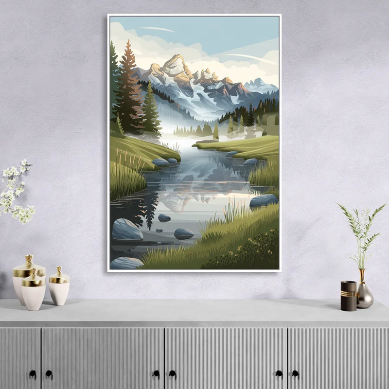 Jackson Hole Alpine Serenity Sitting Room - White Canvas Wall Art