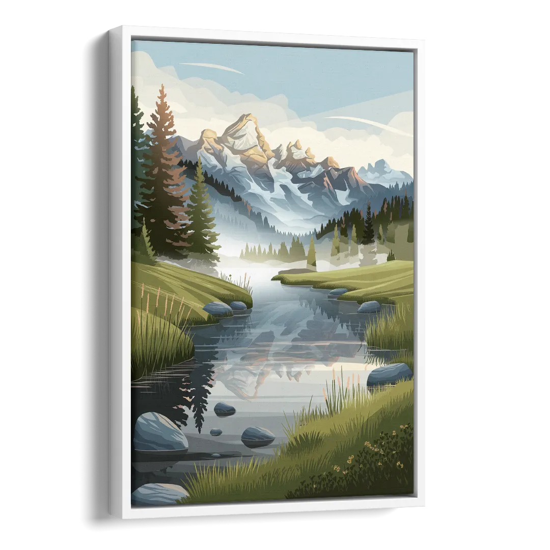 Jackson Hole Alpine Serenity Side - White Canvas Wall Art