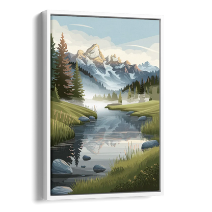 Jackson Hole Alpine Serenity Side - White Canvas Wall Art
