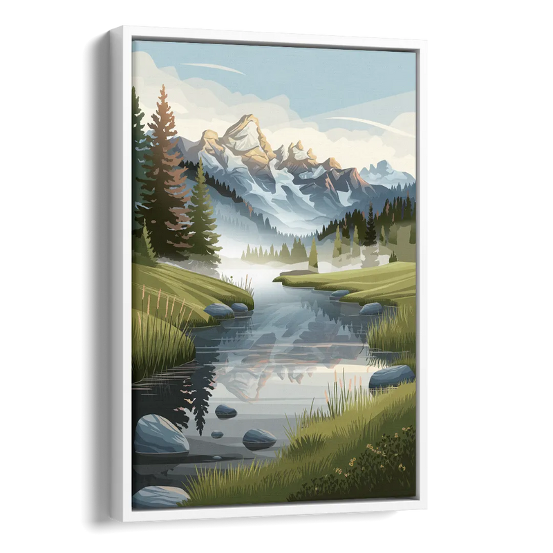 Jackson Hole Alpine Serenity Side - White Canvas Wall Art