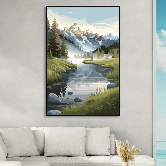 Jackson Hole Alpine Serenity Living Room - Black Canvas Wall Art