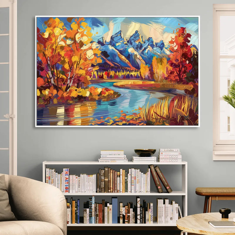 Jackson Hole Autumn Colors Sitting Room - White Canvas Wall Art