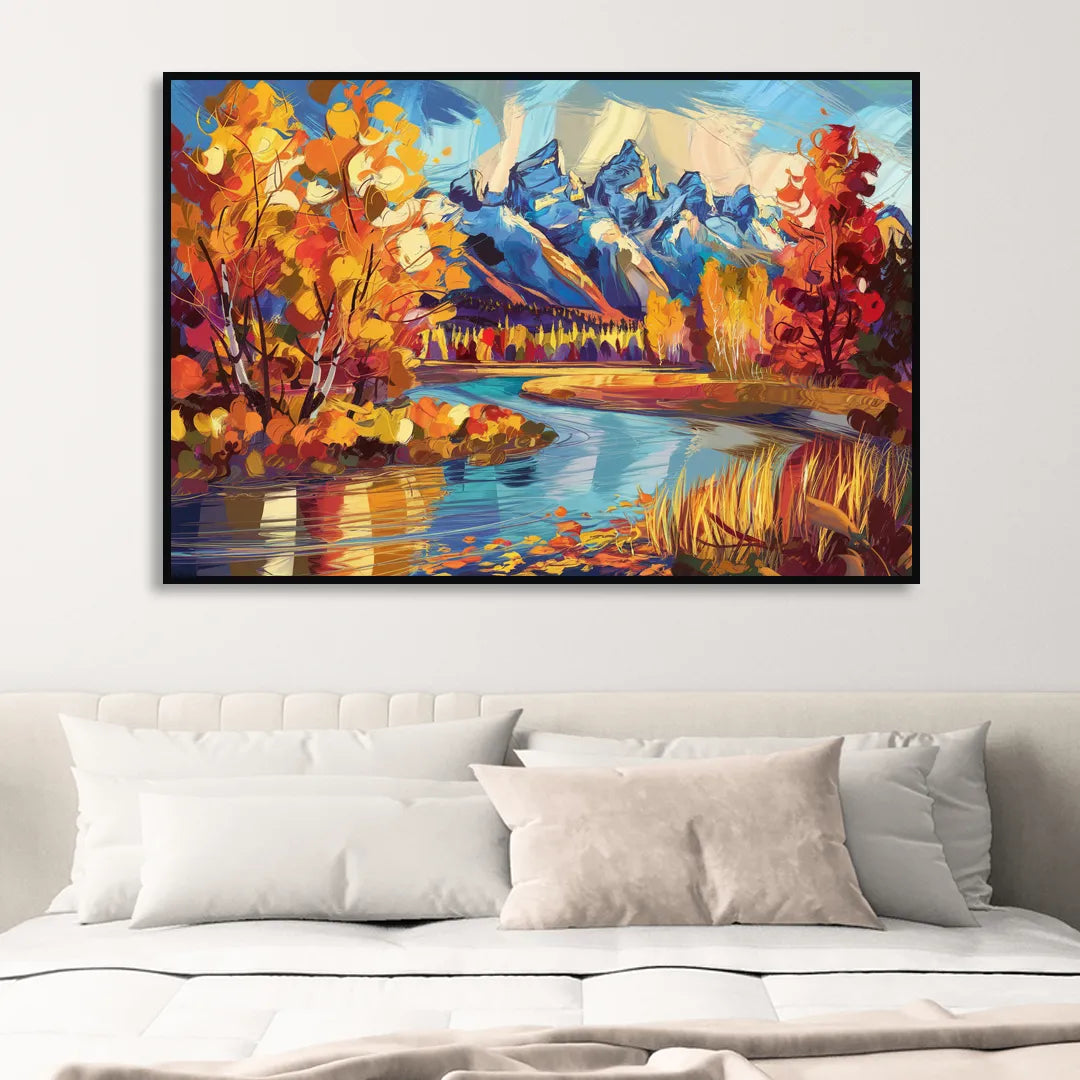 Jackson Hole Autumn Colors Sitting Room - Black Canvas Wall Art