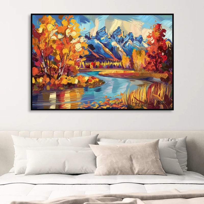 Jackson Hole Autumn Colors Sitting Room - Black Canvas Wall Art