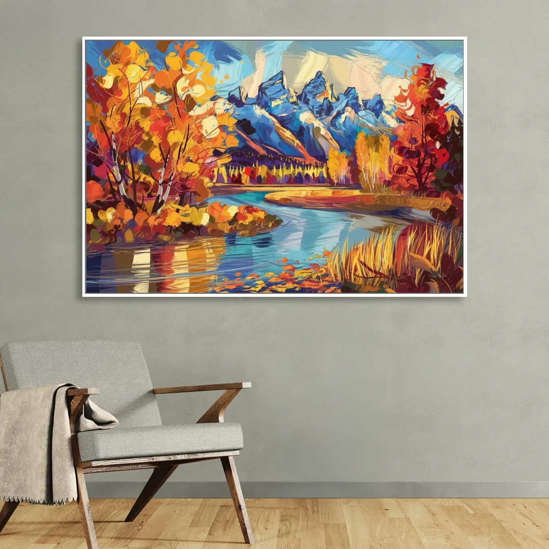 Jackson Hole Autumn Colors Living Room - White Canvas Wall Art