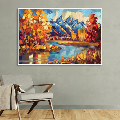 Jackson Hole Autumn Colors Living Room - White Canvas Wall Art