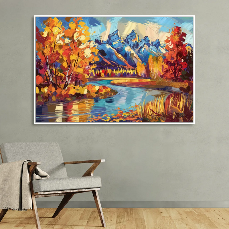 Jackson Hole Autumn Colors Living Room - White Canvas Wall Art