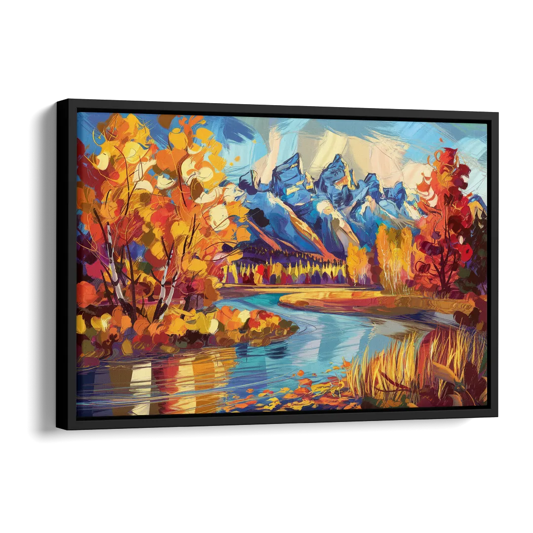 Jackson Hole Autumn Colors Side - Black Canvas Wall Art