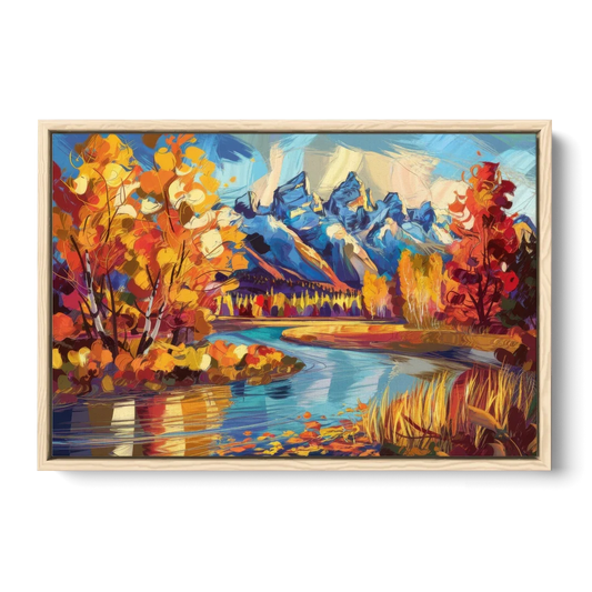 Jackson Hole Autumn Colors - Oak Framed Canvas Wall Art - Front