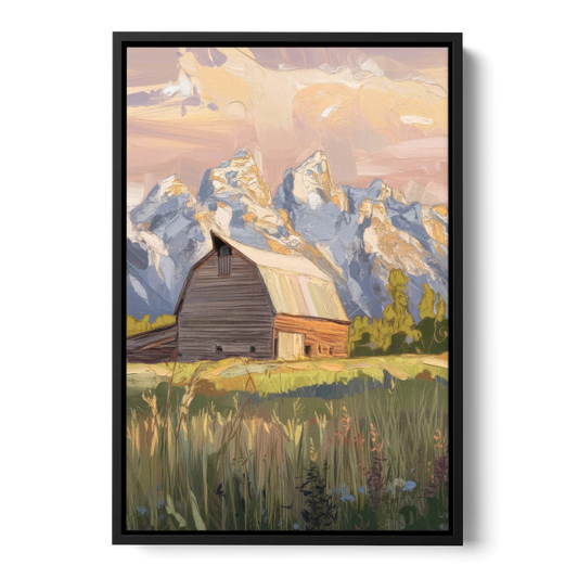 Jackson Hole Grand Teton Backdrop - Black Framed Canvas Wall Art - Front