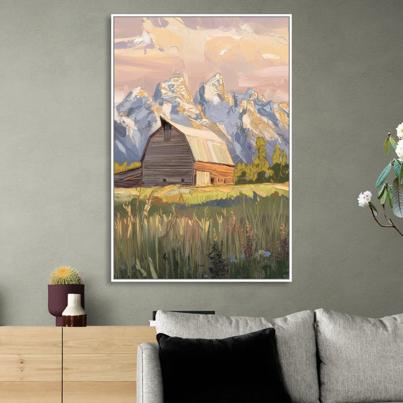 Jackson Hole Grand Teton Backdrop Sitting Room - White Canvas Wall Art