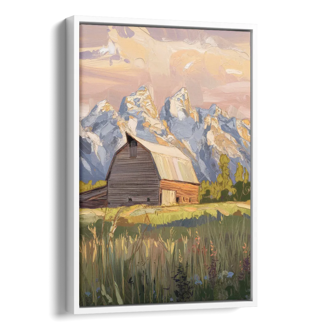 Jackson Hole Grand Teton Backdrop Side - White Canvas Wall Art