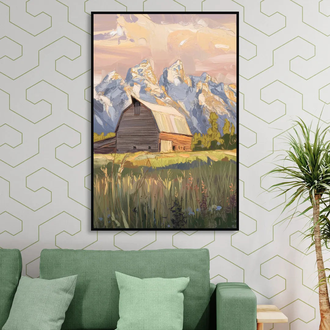 Jackson Hole Grand Teton Backdrop Sitting Room - Black Canvas Wall Art