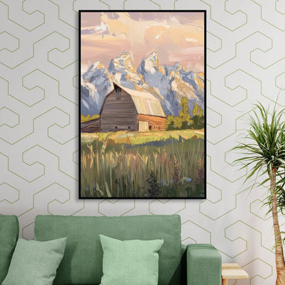 Jackson Hole Grand Teton Backdrop Sitting Room - Black Canvas Wall Art