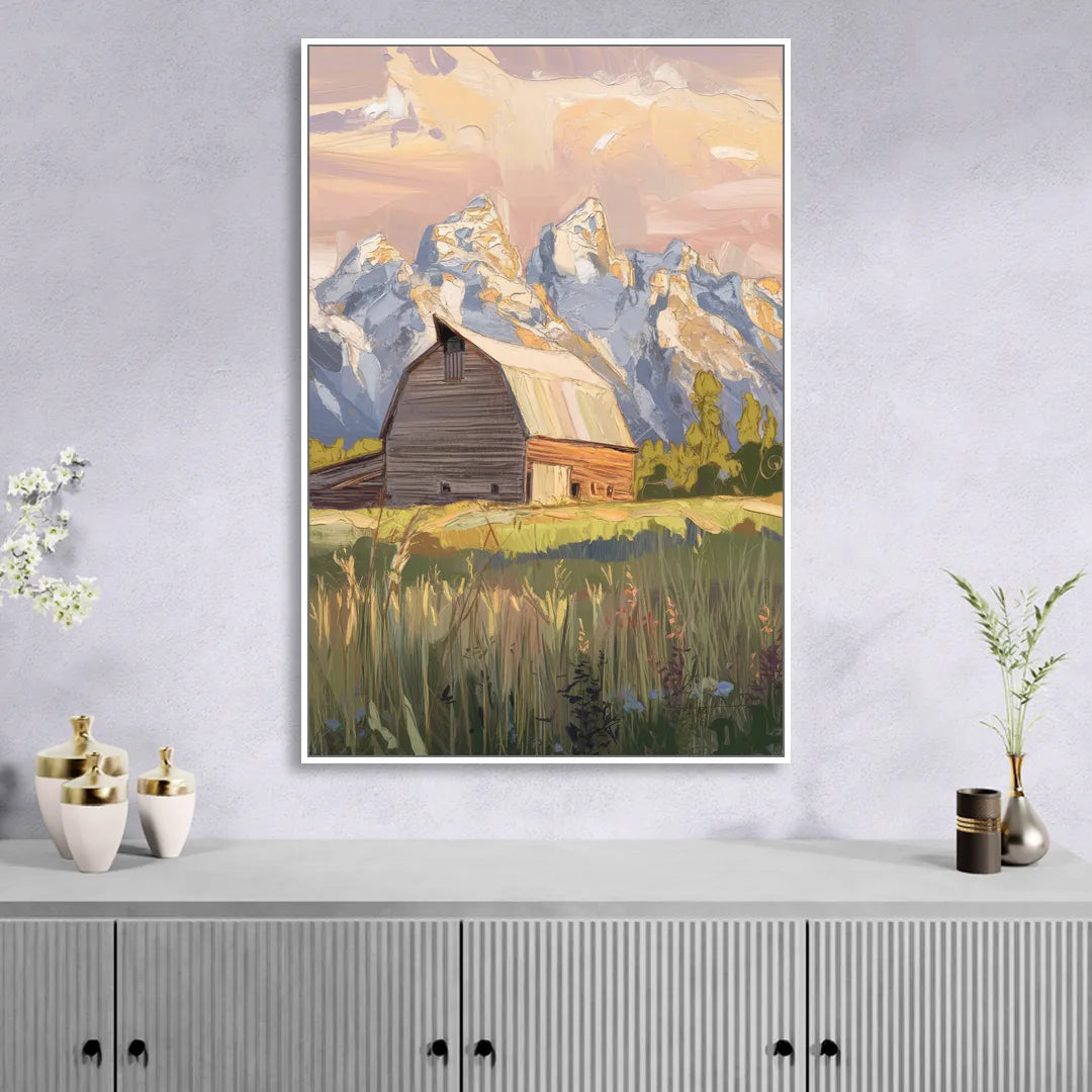 Jackson Hole Grand Teton Backdrop Living Room - White Canvas Wall Art