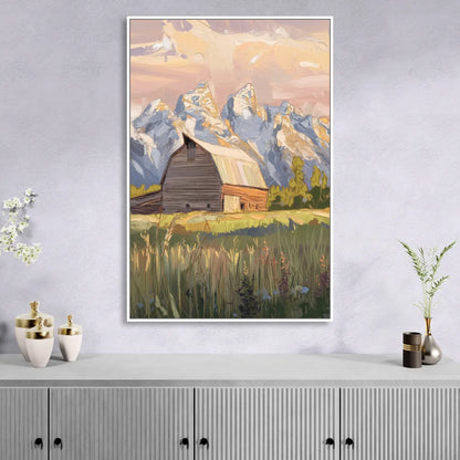 Jackson Hole Grand Teton Backdrop Living Room - White Canvas Wall Art