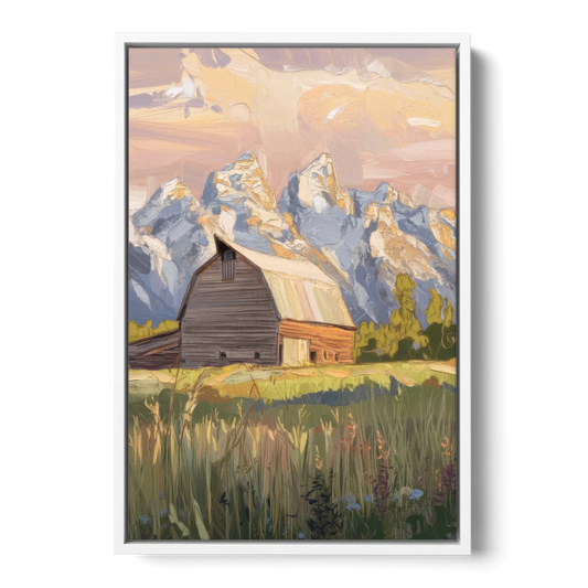 Jackson Hole Grand Teton Backdrop - White Framed Canvas Wall Art - Front