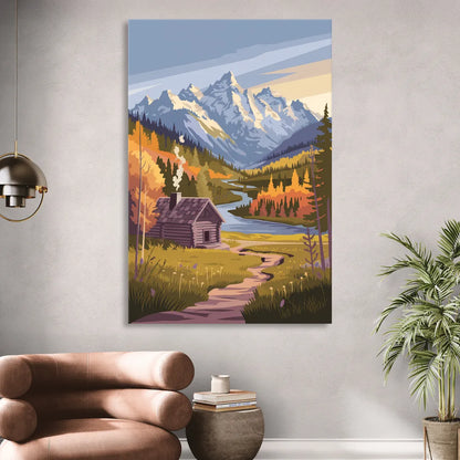 Jackson Hole Mountain Views Living Room - Canvas Wall Art