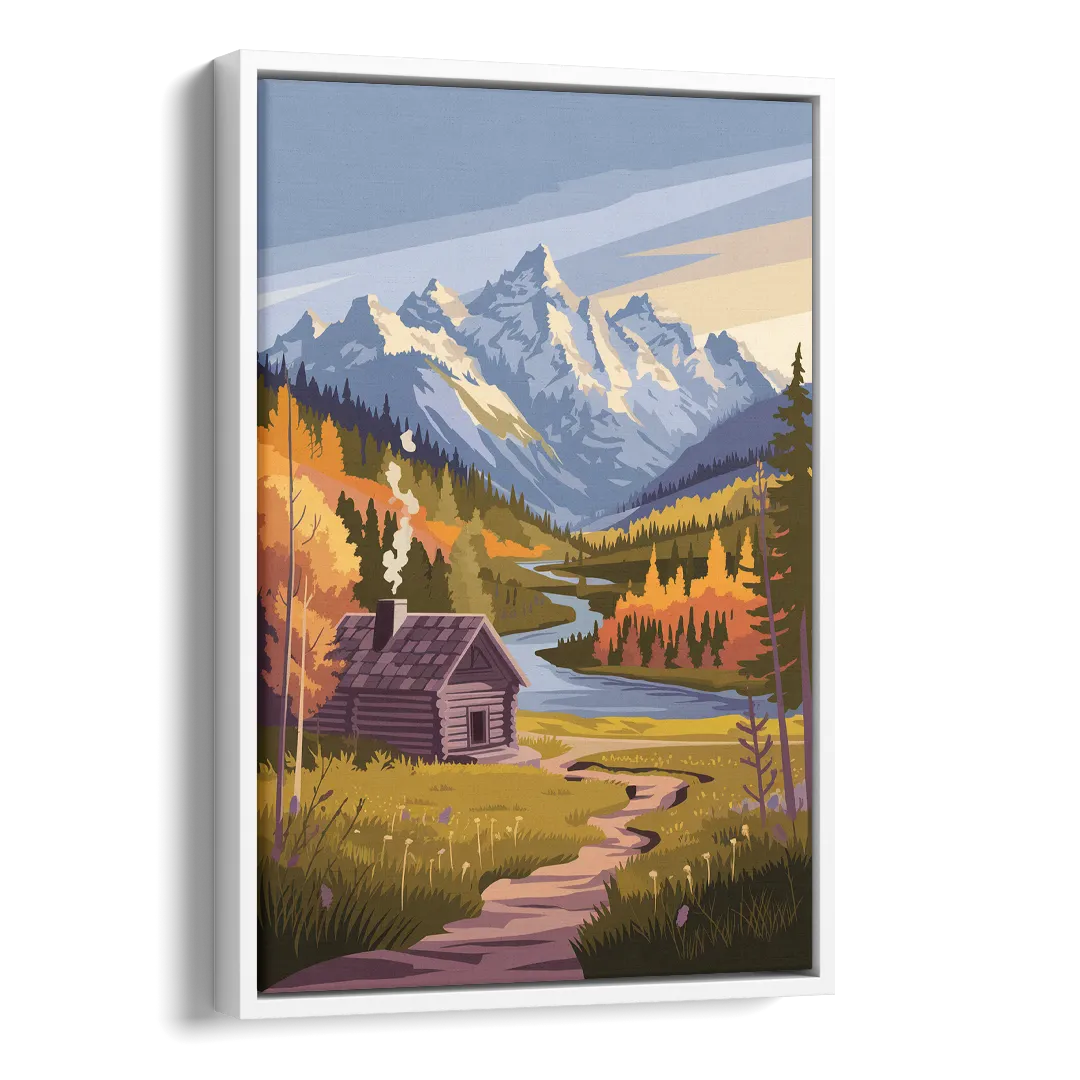 Jackson Hole Mountain Views Side - White Canvas Wall Art