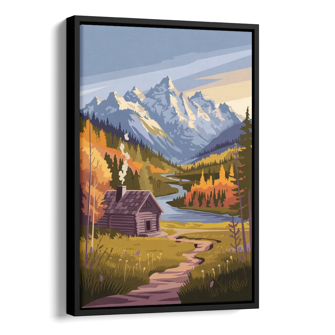 Jackson Hole Mountain Views Side - Black Canvas Wall Art