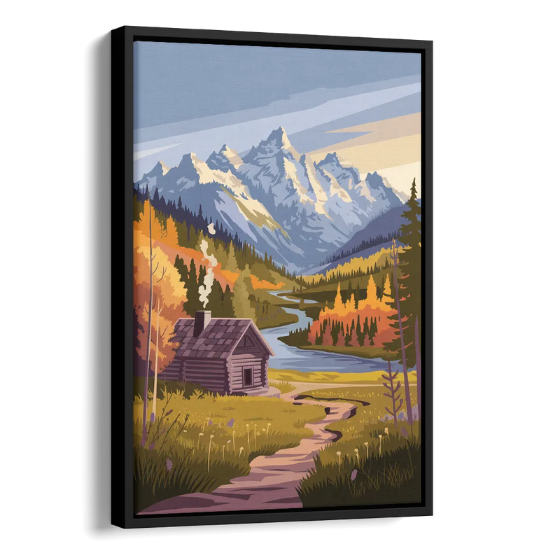Jackson Hole Mountain Views Side - Black Canvas Wall Art