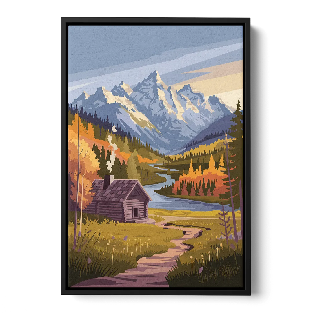 Jackson Hole Mountain Views Front - Black Canvas Wall Art