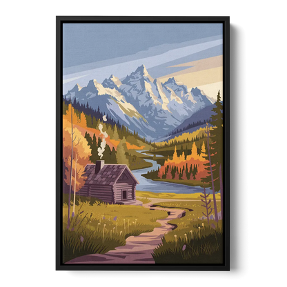 Jackson Hole Mountain Views Front - Black Canvas Wall Art