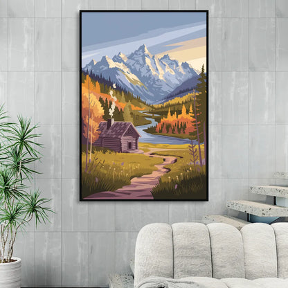 Jackson Hole Mountain Views Sitting Room - Black Canvas Wall Art