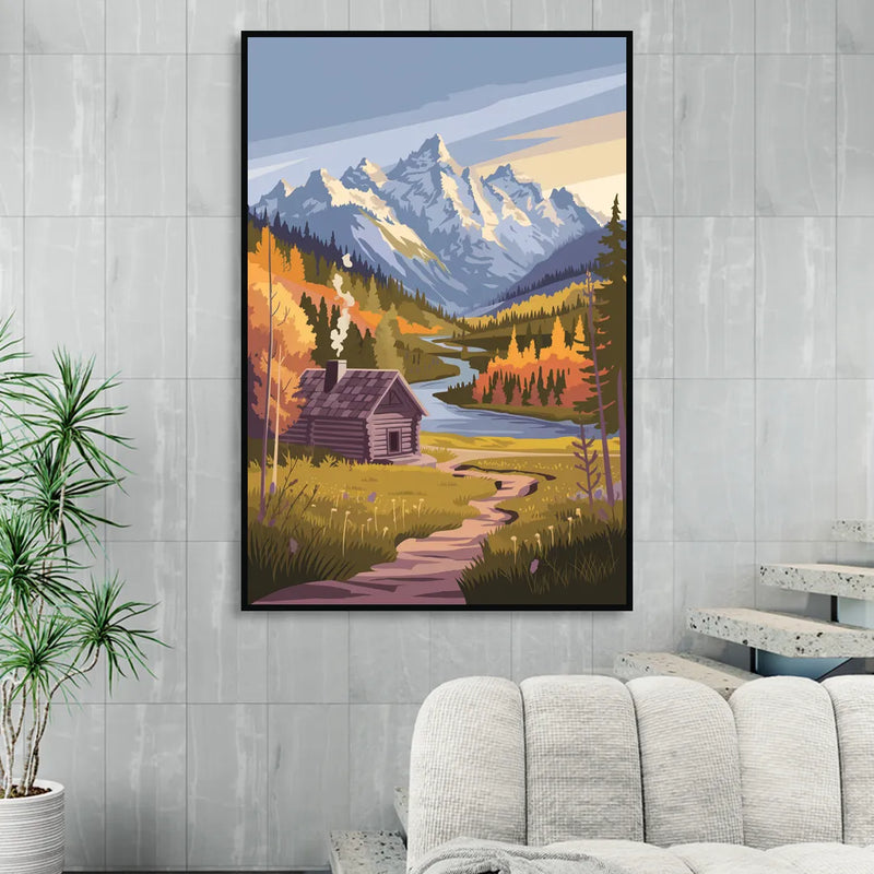 Jackson Hole Mountain Views Sitting Room - Black Canvas Wall Art
