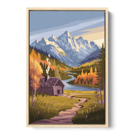 Jackson Hole Mountain Views - Oak Framed Canvas Wall Art - Front