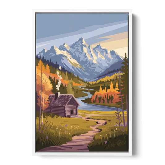 Jackson Hole Mountain Views - White Framed Canvas Wall Art - Front