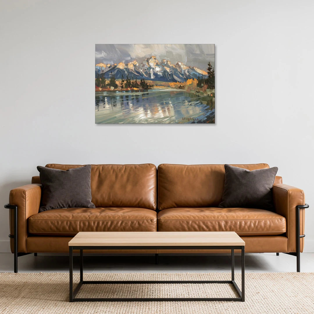 Jackson Hole River Reflection - Canvas Wall Art - Sofa - 36x24
