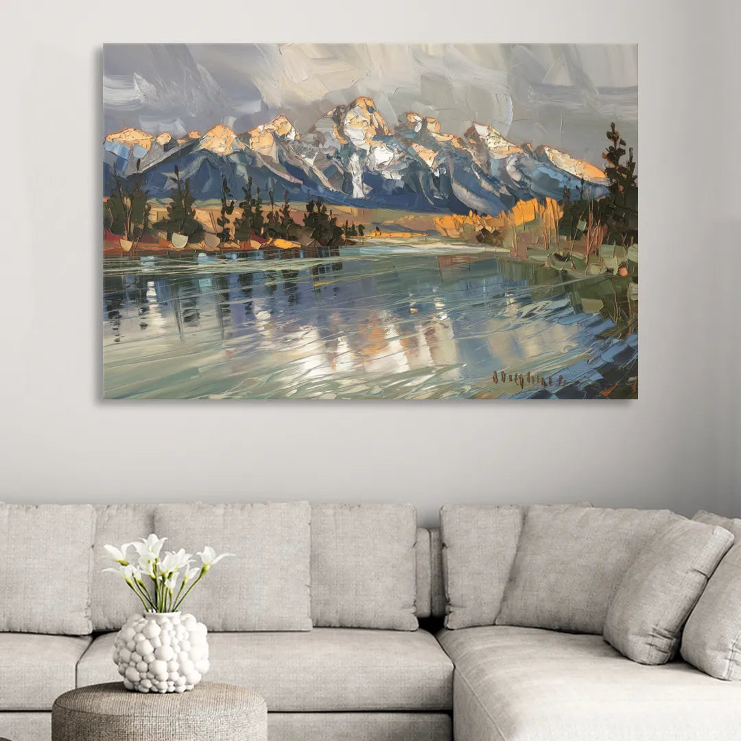 Jackson Hole River Reflection Sitting Room - Canvas Wall Art