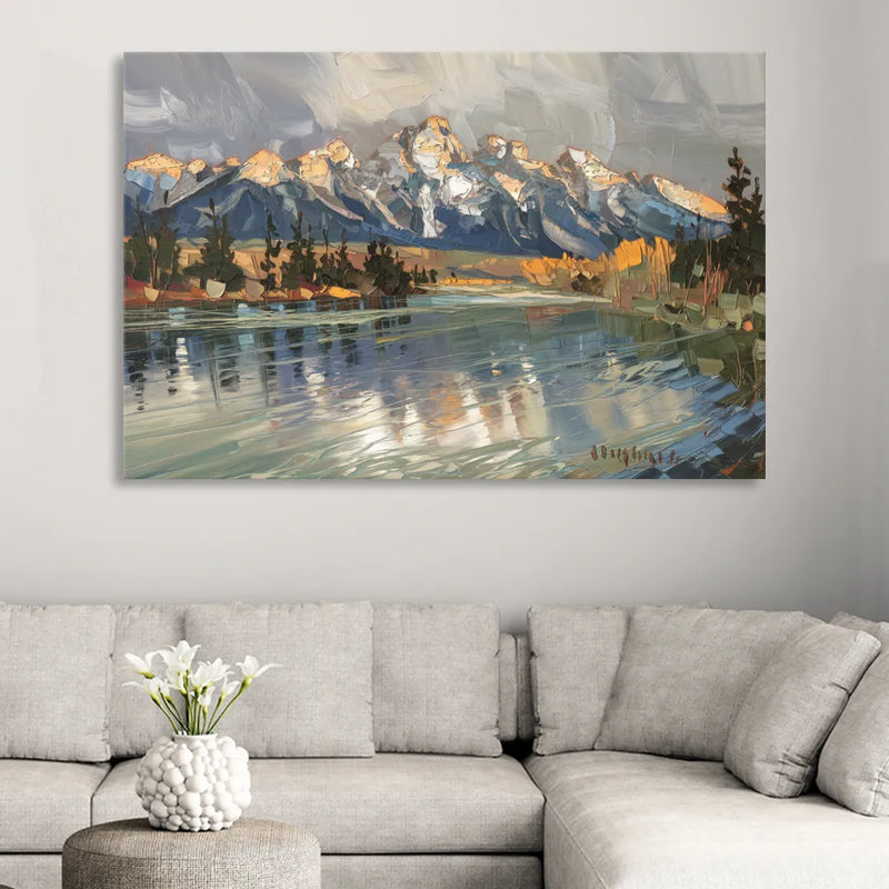 Jackson Hole River Reflection Sitting Room - Canvas Wall Art
